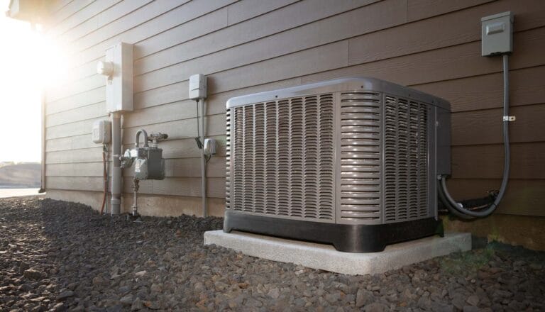 Outdoor air conditioning unit next to a house