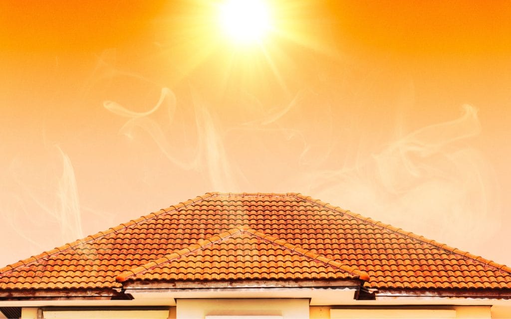 Sunset over a tiled rooftop